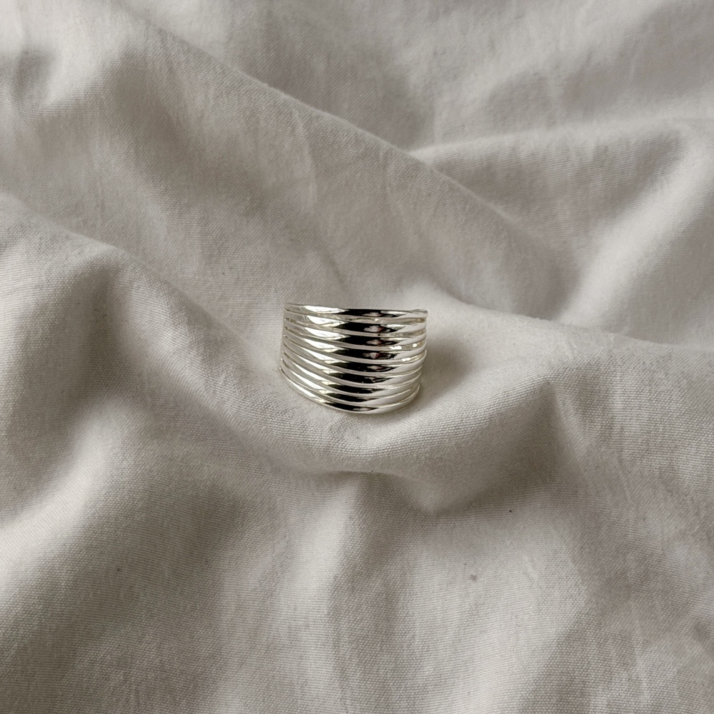 Double Waves Silver Plated Ring (US 8)